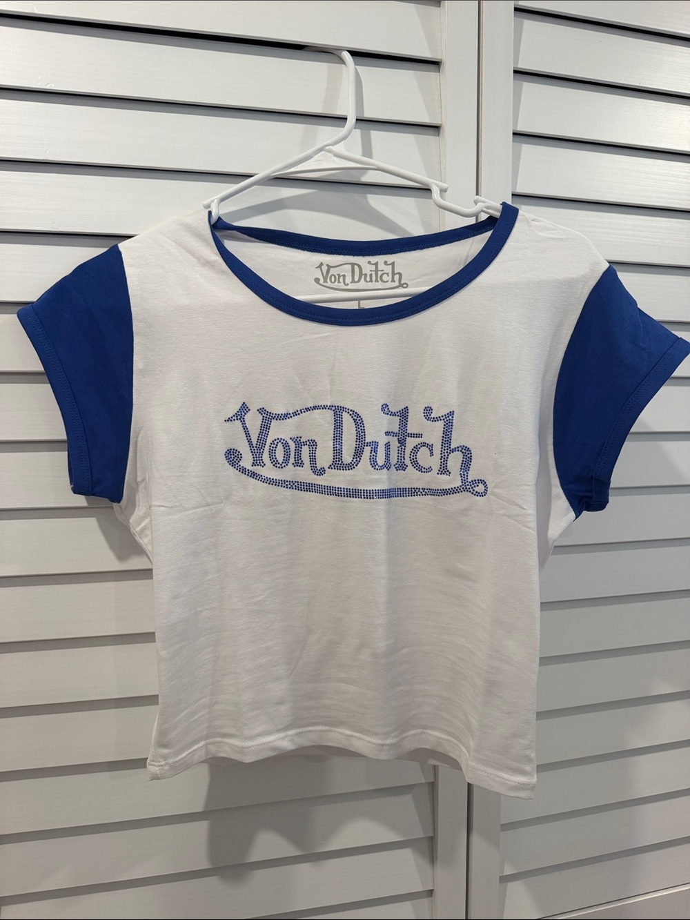 Von Dutch BLUE RHINESTONE RINGER TEE